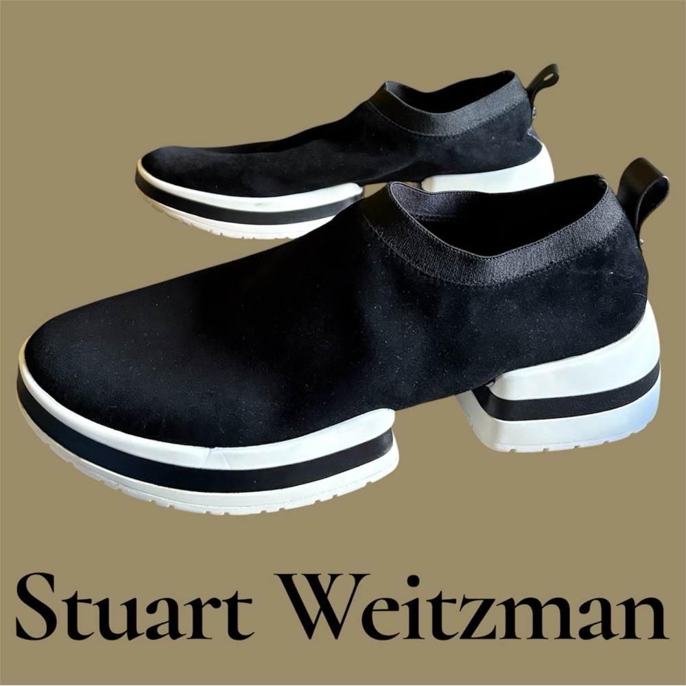 Stuart Weitzman Men's Black Suede Slip-On Sock Sneakers Chunky Sole Size 11.5.